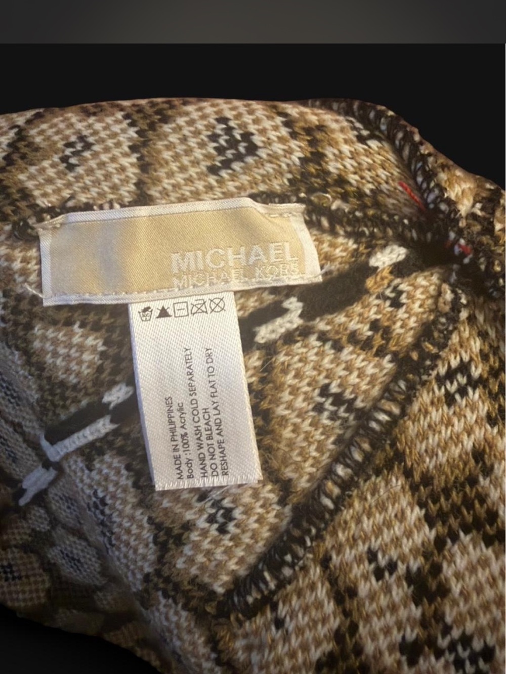 Michael Kors womens Leopard Print Beanie - Black, White & Brown - Picture 4 of 4